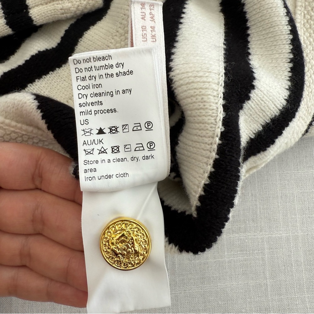 Goelia Button Up Striped Woolen Cardigan Black White Striped Wool Sweater Sz Xl — image 7 of 8
